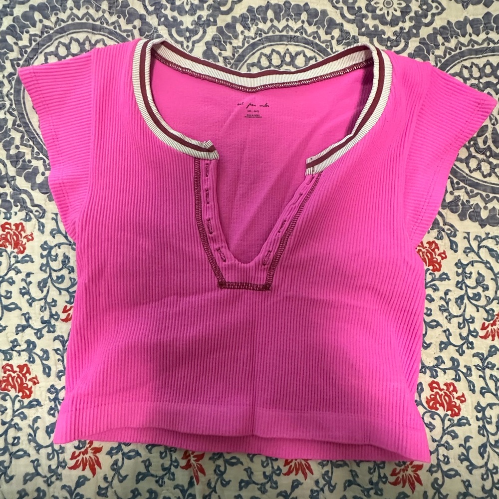 Urban Outfitters Pink Polo Crop Tee